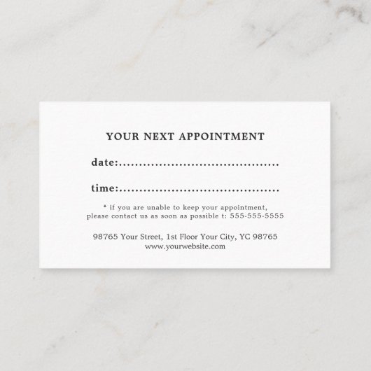 Modern Faux Silver White Hair Stylist Benoeming Afsprakenkaartje (Achterkant)