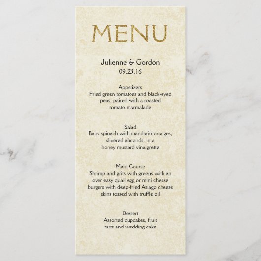 Modern Faux Sparkle Gold Ivory Menu Kaarten (Voorkant)