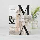 Modern Faux Vellum Monogram Foto Weddenschap Kaart (Staand voorkant)