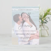 Modern Faux Vellum Photo Tropical Beach Wedding Kaart (Staand voorkant)
