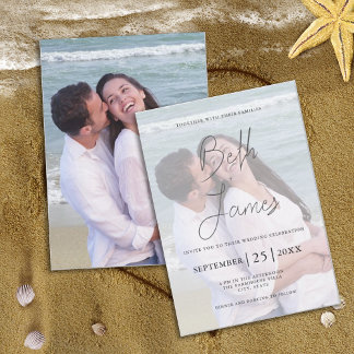 Modern Faux Vellum Photo Tropical Beach Wedding Kaart