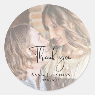 Modern Faux Vellum Photo Wedding Ronde Sticker