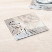 Modern Faux Vellum Photo Wedding Save the Date Kartonnen Onderzetters (Schuin)