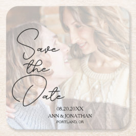 Modern Faux Vellum Photo Wedding Save the Date Kartonnen Onderzetters