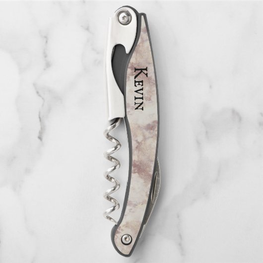 Modern Faux White en Roos Marged Personalized Kurkentrekker (Voorkant)