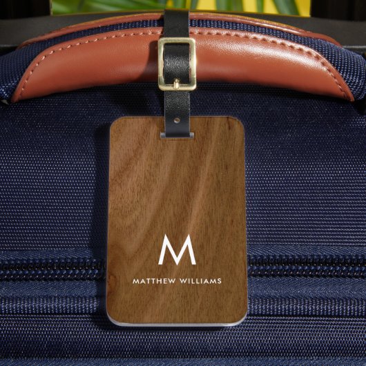 Modern Faux Wood Monogram Bagagelabel (Voorkant Insitu 2)