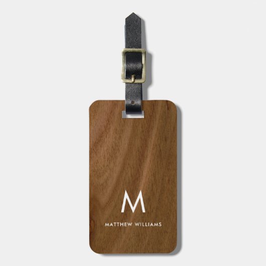 Modern Faux Wood Monogram Bagagelabel (Voorkant verticaal)