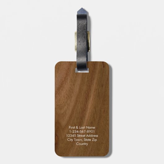 Modern Faux Wood Monogram Bagagelabel (Achterkant verticaal)