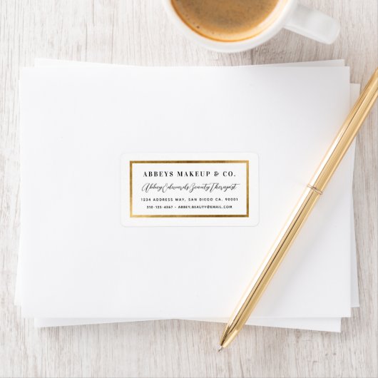 Modern Faux Yellow Gold Border Business Label (Insitu)
