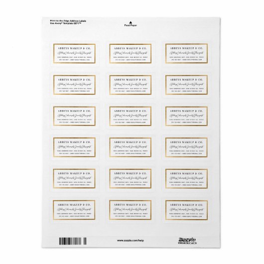 Modern Faux Yellow Gold Border Business Label (Full Sheet)