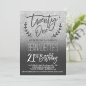 Modern faux zilveren glitter script 21st Birthday Kaart (Staand voorkant)
