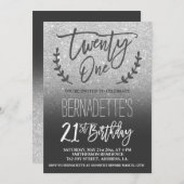 Modern faux zilveren glitter script 21st Birthday Kaart (Voorkant / Achterkant)