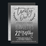 Modern faux zilveren glitter script 21st Birthday Kaart<br><div class="desc">Moderne faux Silver Glitter typografie 21st Birthday Een moderne 21ste verjaardag uitnodiging van de partij van Birthday met deze moderne, eenvoudige, elegante en grijze borstelversiering op faux zilveren glitter douchecombre met grijs zwart kleurenblok. Ideaal voor eenvoudige, elegante en moderne 21ste verjaardag of een verjaardagsfeestje. Als u een gewijzigde en aangepaste...</div>