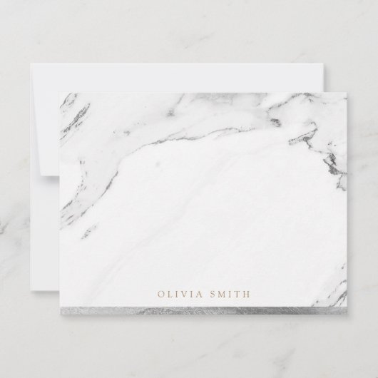 Modern faux zilveren marmer, gepersonaliseerde sch bedankkaart (Voorkant)