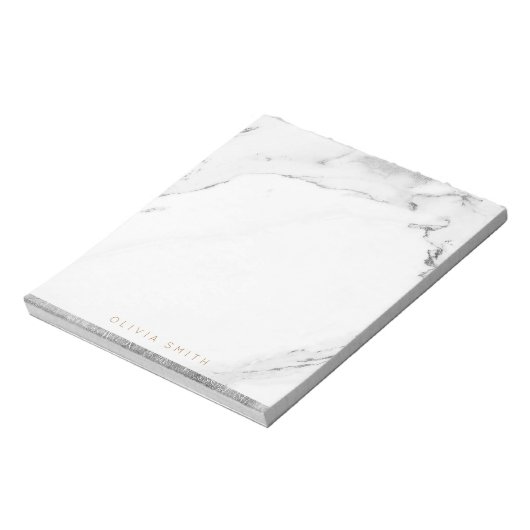 Modern faux zilveren marmer, gepersonaliseerde sch notitieblok (Linkerzijde)