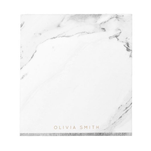 Modern faux zilveren marmer, gepersonaliseerde sch notitieblok (Voorkant)