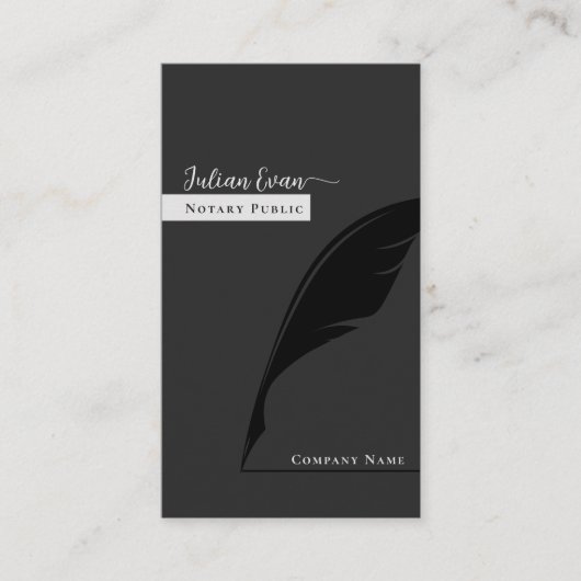 Modern Feather Pen nib Logo Zwart Notaris Openbaar Visitekaartje (Voorkant)