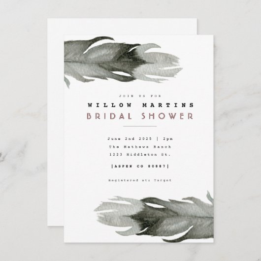 Modern Feather Waterverf Vrijgezellenfeest Kaart (Voorkant / Achterkant)