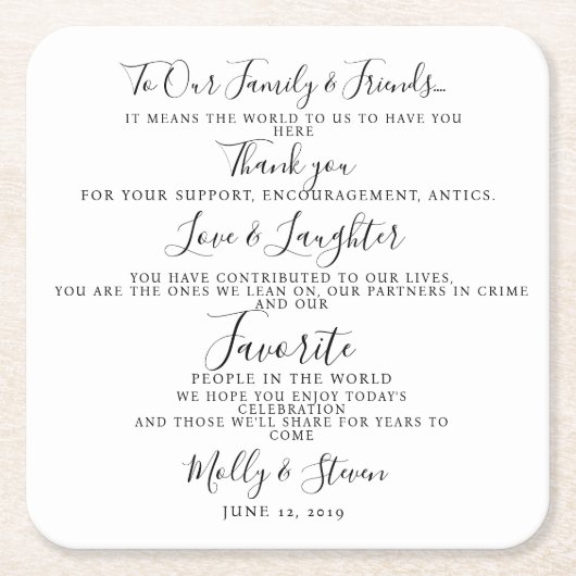 Modern feest / bruiloft Dank u Kartonnen Onderzetters (Voorkant)