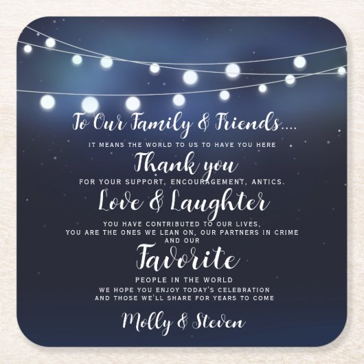 Modern feest / bruiloft Dank u Kartonnen Onderzetters (Voorkant)