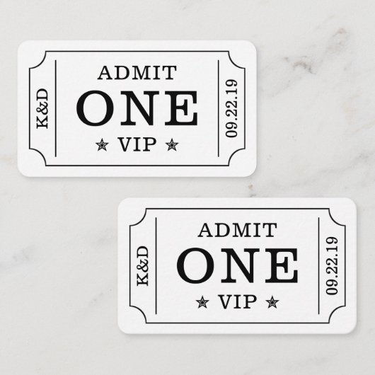 Modern Feest Toegangskaartje - Zwart & Wit Informatiekaartje (Voorkant / Achterkant)
