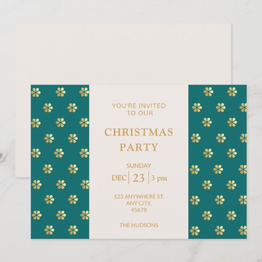 Modern feestelijk Blauwgroen + gouden Daisy kerstf Feestdagenkaart (Voorkant / Achterkant)