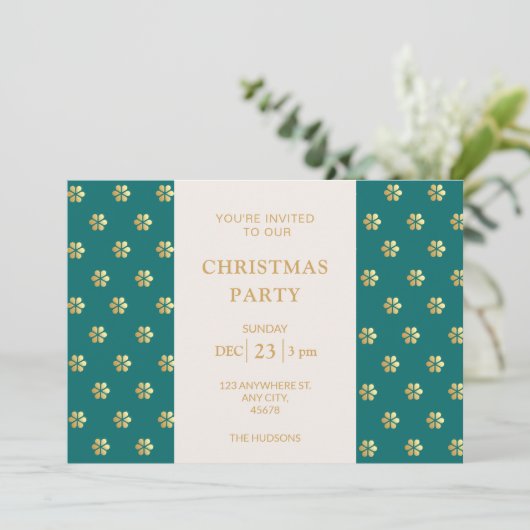 Modern feestelijk Blauwgroen + gouden Daisy kerstf Feestdagenkaart (Staand voorkant)