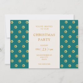 Modern feestelijk Blauwgroen + gouden Daisy kerstf Feestdagenkaart