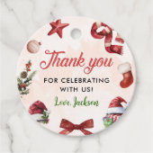 Modern feestelijk kerstfeest 1e verjaardag bedankjes labels (Voorkant)