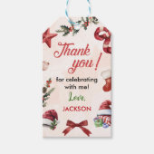 Modern feestelijk kerstfeest 1e verjaardag cadeaulabel (Voorkant)