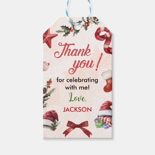 Modern feestelijk kerstfeest 1e verjaardag cadeaulabel (Voorkant)