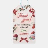 Modern feestelijk kerstfeest 1e verjaardag cadeaulabel (Achterkant)