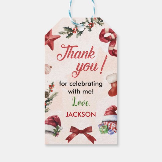 Modern feestelijk kerstfeest 1e verjaardag cadeaulabel (Achterkant)