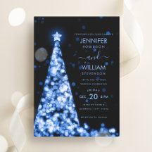 Modern feestelijk script Blue Tree Christmas Weddi