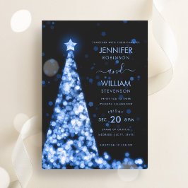 Modern feestelijk script Blue Tree Christmas Weddi Kaart