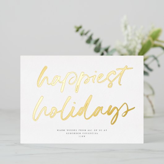 Modern feestelijk script non-foto zakelijk goud folie feestdagenkaart (Staand Voorkant)