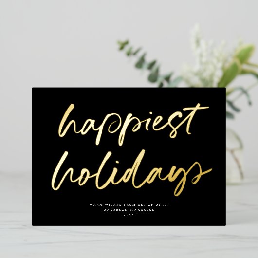 Modern Feestelijk Script Non-Photo Business Noir G Folie Feestdagenkaart (Staand Voorkant)