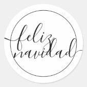 Modern Feliz Navidad Black White Kerstmis Ronde Sticker (Voorkant)