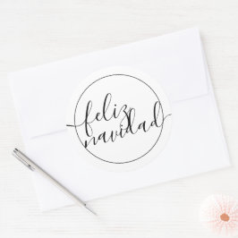 Modern Feliz Navidad Black White Kerstmis Ronde Sticker