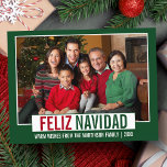 Modern Feliz Navidad familie foto groen Briefkaart<br><div class="desc">Modern Feliz Navidad Family Foto Green and Red Kerstmis Briefkaart</div>