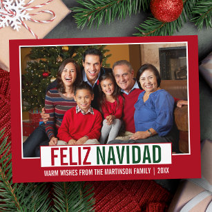 Modern Feliz Navidad familie foto rood Briefkaart
