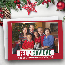 Modern Feliz Navidad familie foto rood Feestdagenkaart