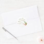 Modern Feliz Navidad Holly Spaanse kerst Ronde Sticker (Envelop)