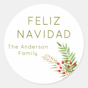 Modern Feliz Navidad Holly Spaanse kerst Ronde Sticker