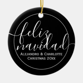Modern Feliz Navidad Minimalistische kerstfoto Keramisch Ornament