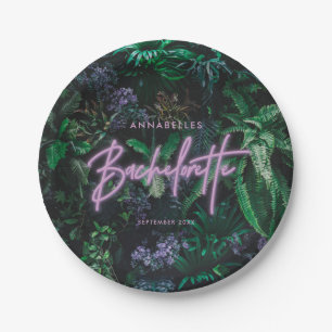 Modern felle paarse gordelneonbachelorette papieren bordje