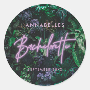 Modern felle paarse gordelneonbachelorette ronde sticker