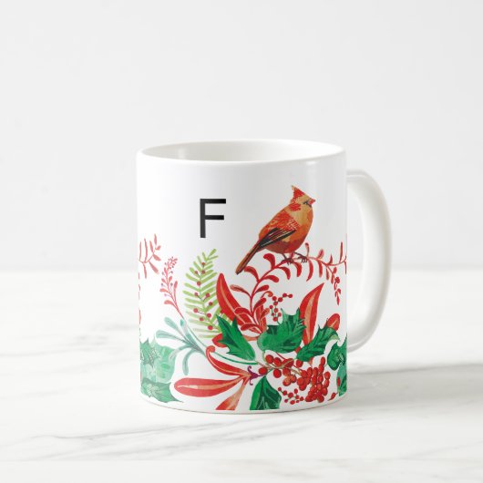 Modern Female Cardinal Holly Custom Monogram Mug Koffiemok (Voorkant rechts)