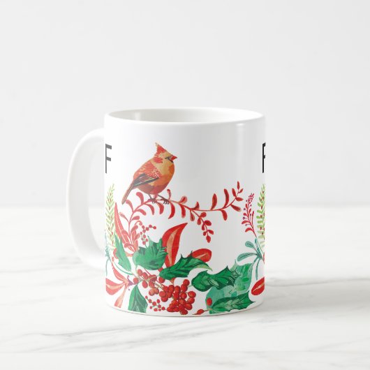 Modern Female Cardinal Holly Custom Monogram Mug Koffiemok (Voorkant links)