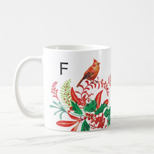 Modern Female Cardinal Holly Custom Monogram Mug Koffiemok (Links)